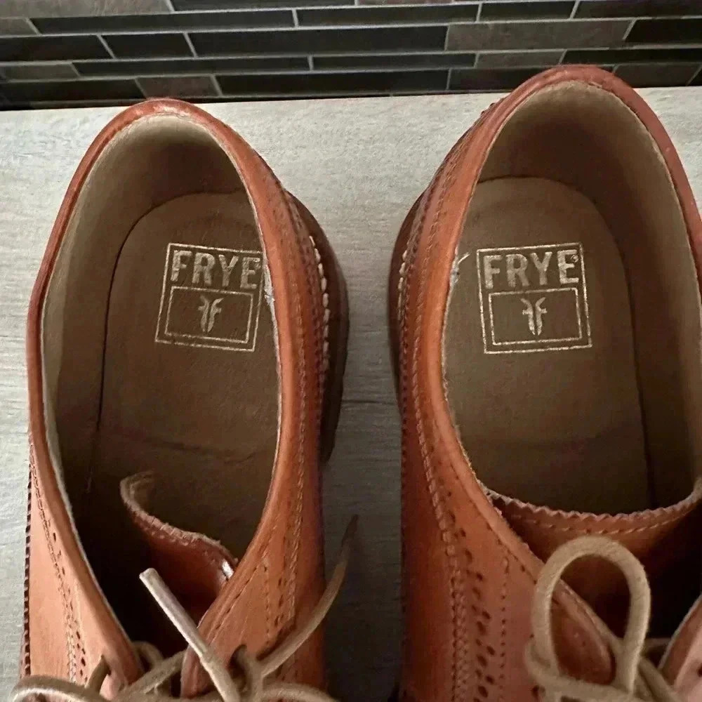 Frye Mens James Lug Brown Leather Oxford Dress Shoes Wingtip Size 12 - Picture 6 of 11